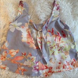 Floral cropped top blouse with tie back